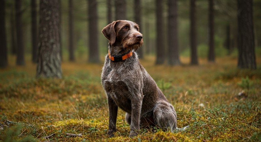 A watchful dog, alert in the forest's embrace